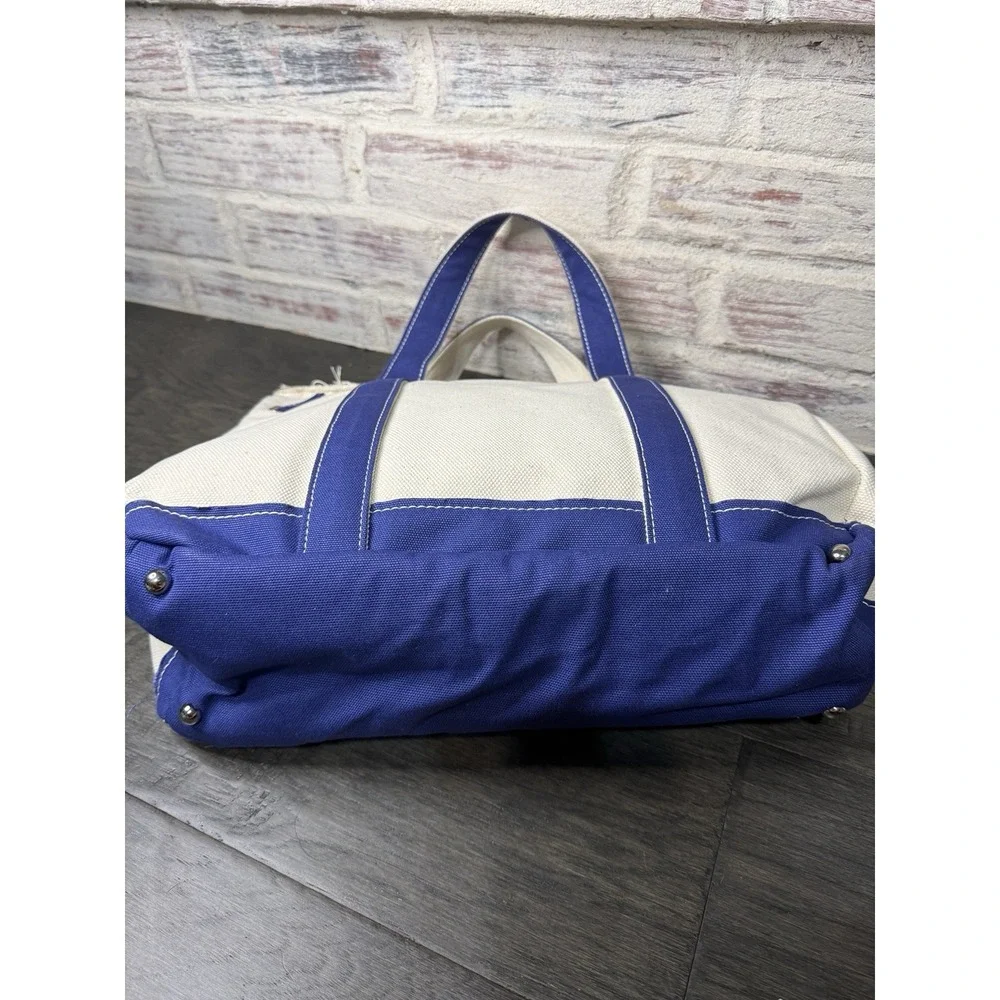 Sunwin Madaket Classic Large Tote Bag Canvas Natural with Blue Trim Silver